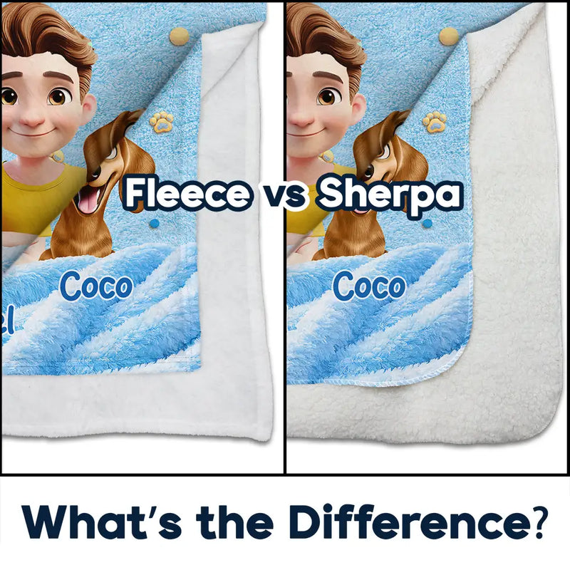 Pet Lovers,Pet Mom,Pet Dad,Dog Lovers,Dog Mom,Dog Dad,Happy - My Dog Cuddling Blanket Embroidery Effect - Personalized Fleece Blanket, Sherpa Blanket