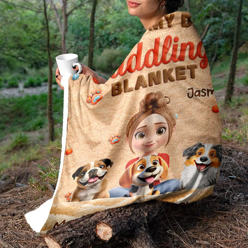 Pet Lovers,Pet Mom,Pet Dad,Dog Lovers,Dog Mom,Dog Dad,Happy - My Dog Cuddling Blanket Embroidery Effect - Personalized Fleece Blanket, Sherpa Blanket