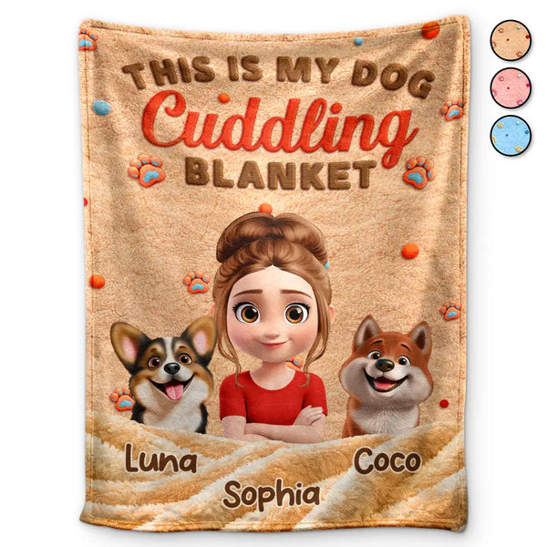Pet Lovers,Pet Mom,Pet Dad,Dog Lovers,Dog Mom,Dog Dad,Happy - My Dog Cuddling Blanket Embroidery Effect - Personalized Fleece Blanket, Sherpa Blanket