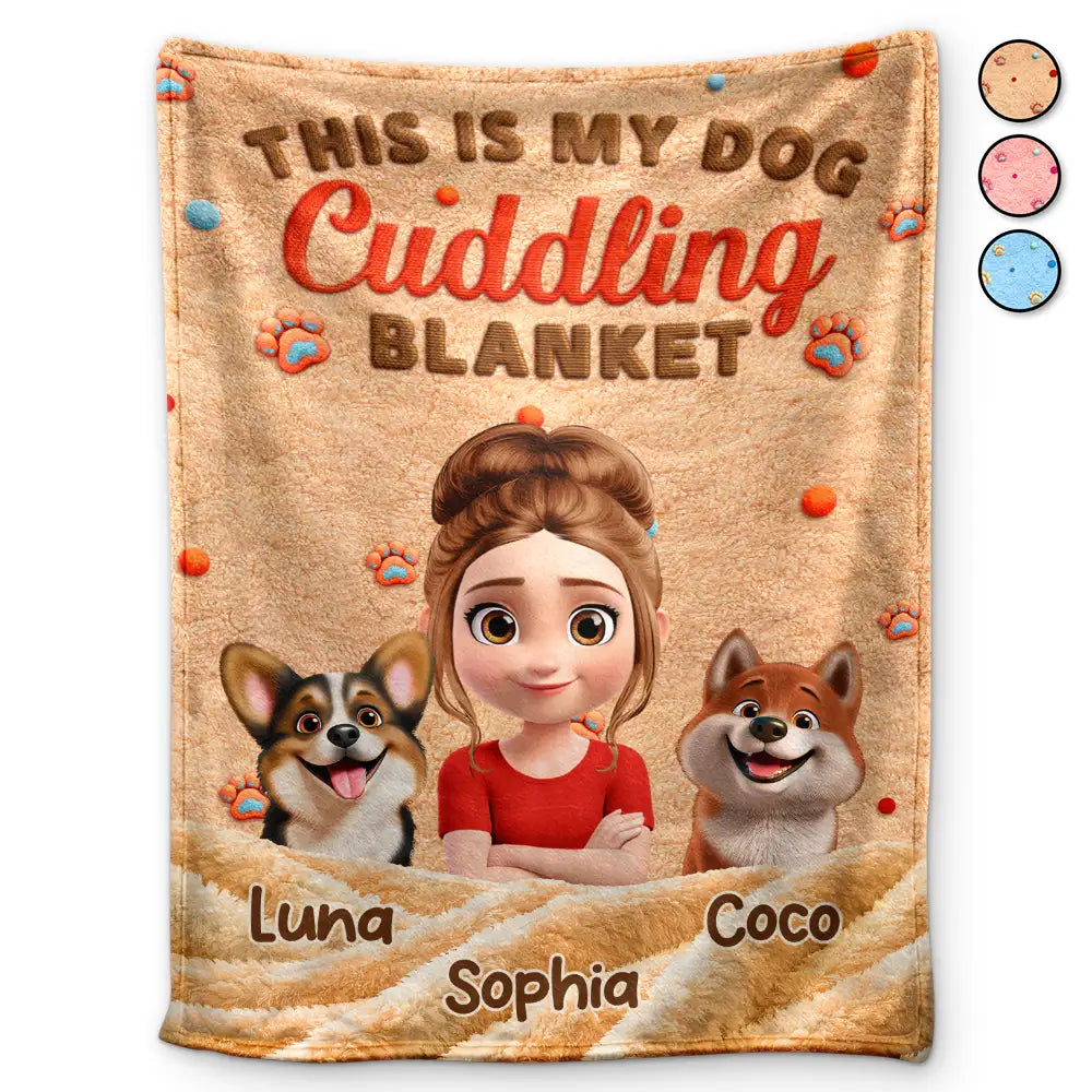 My Dog Cuddling Blanket Embroidery Effect - Personalized Fleece Blanket, Sherpa Blanket
