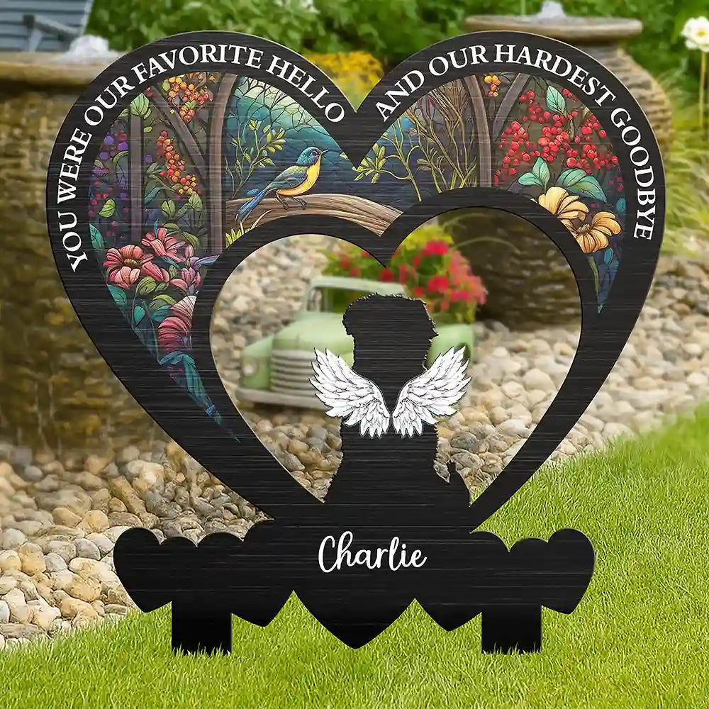 My Favorite Hello And Hardest Goodbye - Personalized Metal Garden Stake