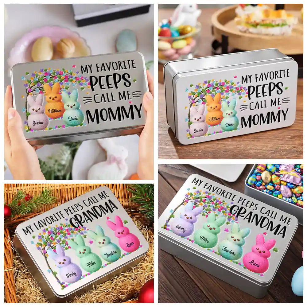 Funny,Gift For Mother,Gift For Grandma,Gift For Wife - My Favorite Peeps Call Me Grandma - Personalized Metal Biscuit Tin
