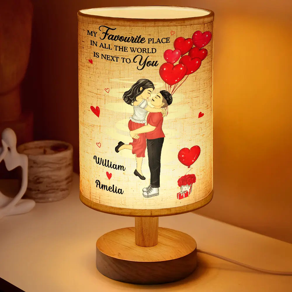 Gift For Couples, Gift For Husband, Gift For Wife, Gift For Boyfriend, Gift For Girlfriend, Happy - My Favorite Place In All The World - Personalized Fabric Lamp