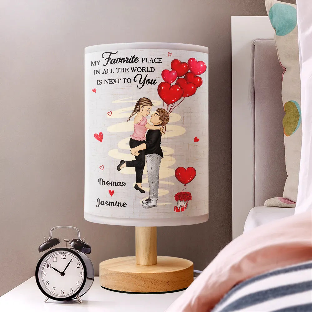 Gift For Couples, Gift For Husband, Gift For Wife, Gift For Boyfriend, Gift For Girlfriend, Happy - My Favorite Place In All The World - Personalized Fabric Lamp