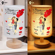 Gift For Couples, Gift For Husband, Gift For Wife, Gift For Boyfriend, Gift For Girlfriend, Happy - My Favorite Place In All The World - Personalized Fabric Lamp