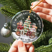 Christmas,Gift For Couples,Gift For Husband,Gift For Wife,Gift For Boyfriend,Gift For Girlfriend,Happy - My Favorite Place In All The World 3D Effect - Personalized Circle Glass Ornament