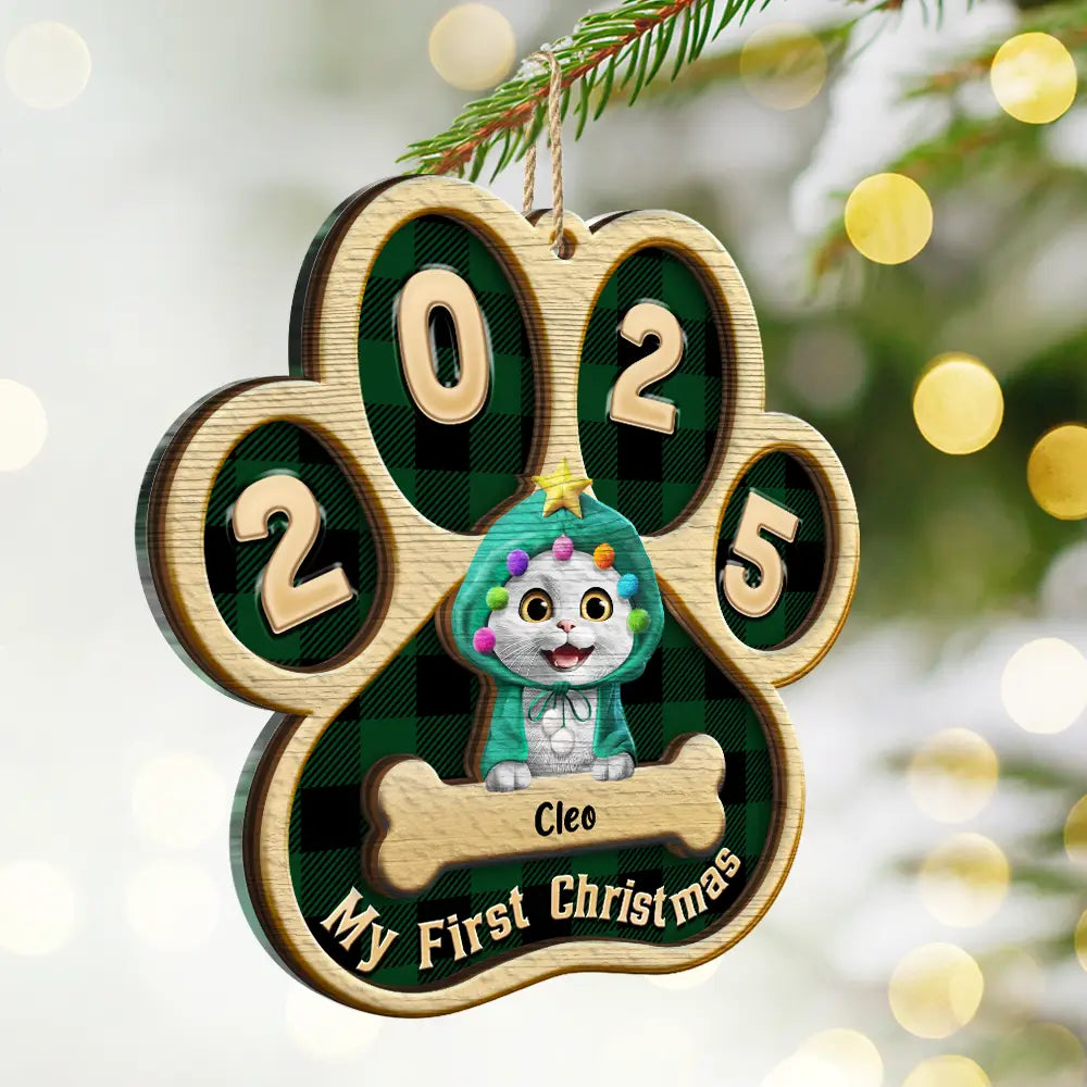 Pet Lovers,Pet Mom,Pet Dad,Pet Couple,Cat Lovers,Cat Mom,Cat Couple,Cat Dad,Dog Lovers,Dog Mom,Dog Dad,Dog Couple,Gift For Women,Gift For Men,Gift For Husband,Gift For Wife,Gift For Boyfriend,Gift For Girlfriend,Gift For Yourself,Happy,Christmas - My First Christmas Dog Cat 3D Effect - Personalized 2-Layered Mix Ornament