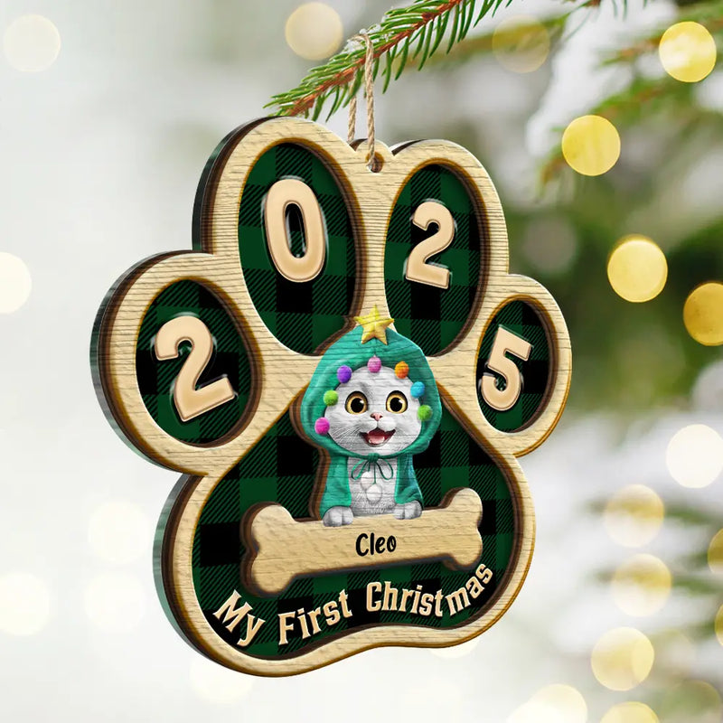Pet Lovers,Pet Mom,Pet Dad,Pet Couple,Cat Lovers,Cat Mom,Cat Couple,Cat Dad,Dog Lovers,Dog Mom,Dog Dad,Dog Couple,Gift For Women,Gift For Men,Gift For Husband,Gift For Wife,Gift For Boyfriend,Gift For Girlfriend,Gift For Yourself,Happy,Christmas - My First Christmas Dog Cat 3D Effect - Personalized 2-Layered Mix Ornament