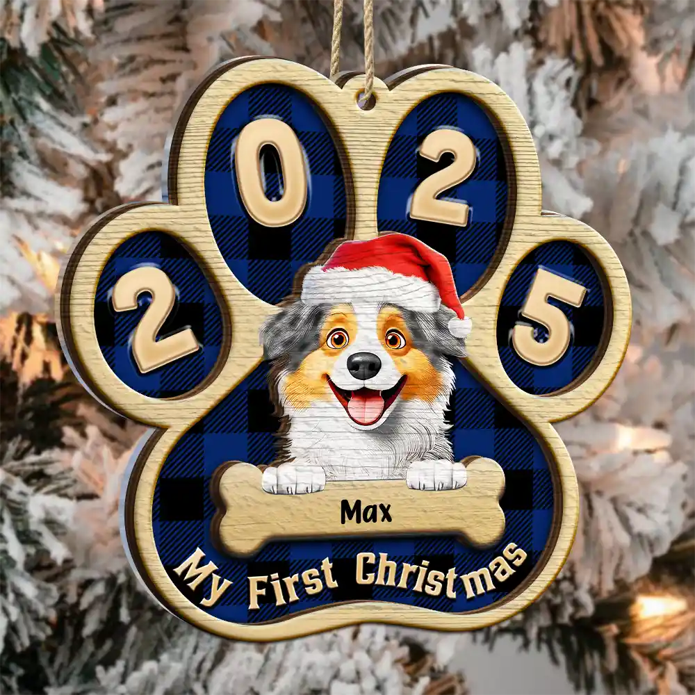 Pet Lovers,Pet Mom,Pet Dad,Pet Couple,Cat Lovers,Cat Mom,Cat Couple,Cat Dad,Dog Lovers,Dog Mom,Dog Dad,Dog Couple,Gift For Women,Gift For Men,Gift For Husband,Gift For Wife,Gift For Boyfriend,Gift For Girlfriend,Gift For Yourself,Happy,Christmas - My First Christmas Dog Cat 3D Effect - Personalized 2-Layered Mix Ornament