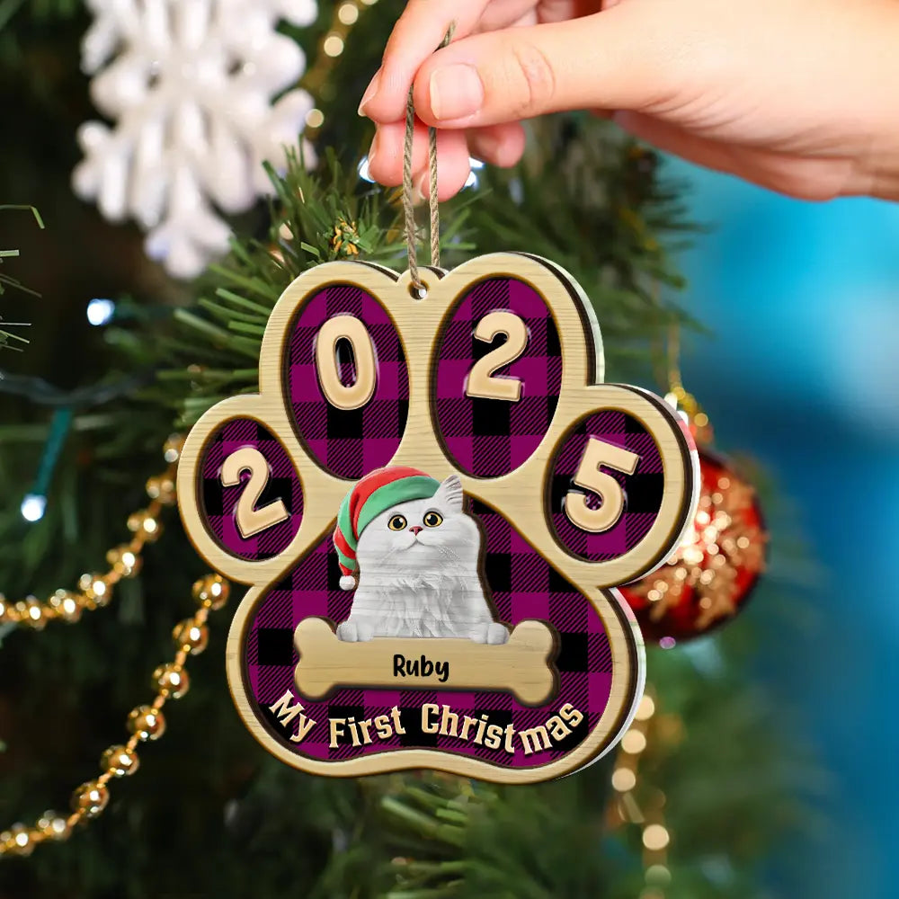 Pet Lovers,Pet Mom,Pet Dad,Pet Couple,Cat Lovers,Cat Mom,Cat Couple,Cat Dad,Dog Lovers,Dog Mom,Dog Dad,Dog Couple,Gift For Women,Gift For Men,Gift For Husband,Gift For Wife,Gift For Boyfriend,Gift For Girlfriend,Gift For Yourself,Happy,Christmas - My First Christmas Dog Cat 3D Effect - Personalized 2-Layered Mix Ornament