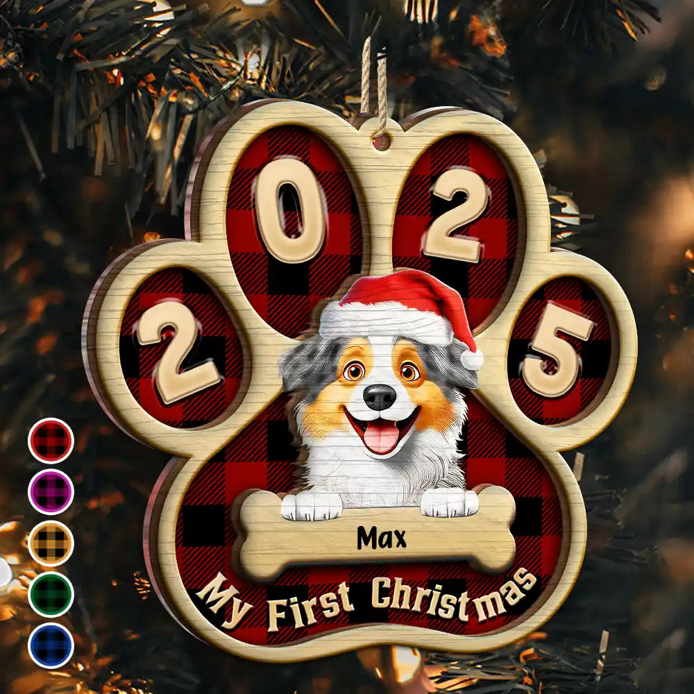 Pet Lovers,Pet Mom,Pet Dad,Pet Couple,Cat Lovers,Cat Mom,Cat Couple,Cat Dad,Dog Lovers,Dog Mom,Dog Dad,Dog Couple,Gift For Women,Gift For Men,Gift For Husband,Gift For Wife,Gift For Boyfriend,Gift For Girlfriend,Gift For Yourself,Happy,Christmas - My First Christmas Dog Cat 3D Effect - Personalized 2-Layered Mix Ornament
