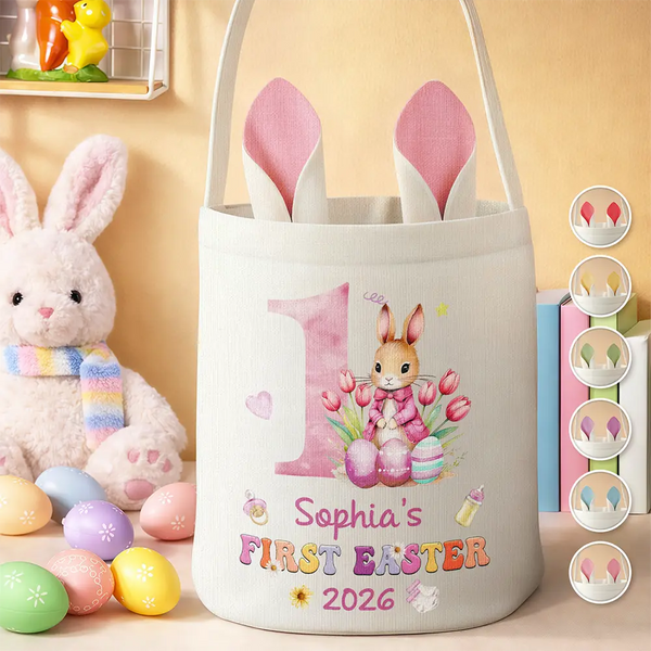 Easter,New baby,Dad - Sons,Gift For Son,Mom - Sons,Gift For Daughter,Dad - Daughters (Young),Mom - Daughters (Young),Gift For Kids,Gift For Grandkids,Happy - My First Easter - Personalized Bunny Ears Bucket Bag