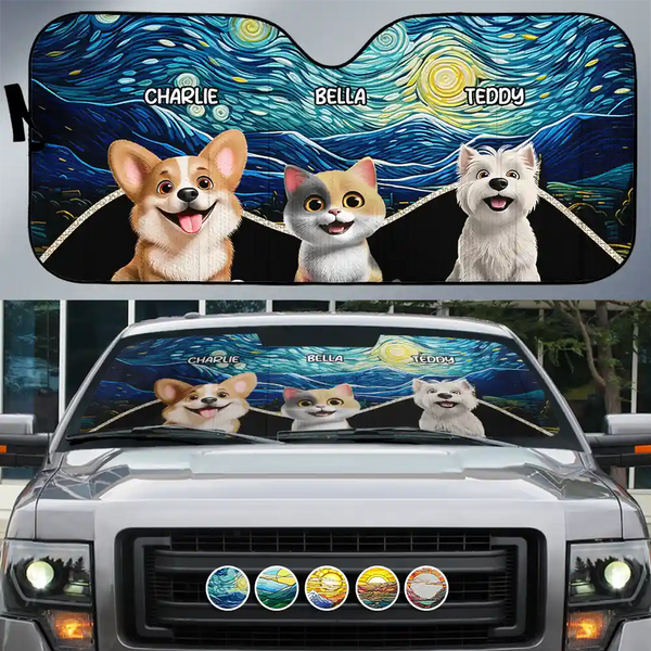 Pet Lovers,Summer,Cat Lovers,Dog Lovers - My Fluffy Heroes Are Watching Over - Personalized Auto Sunshade