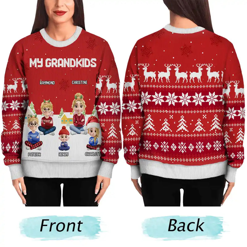 Gift For Grandma,Gift For Grandpa,Grandma,Grandkids,Grandpa,Happy,Christmas - My Grandkids - Personalized Unisex Ugly Sweater