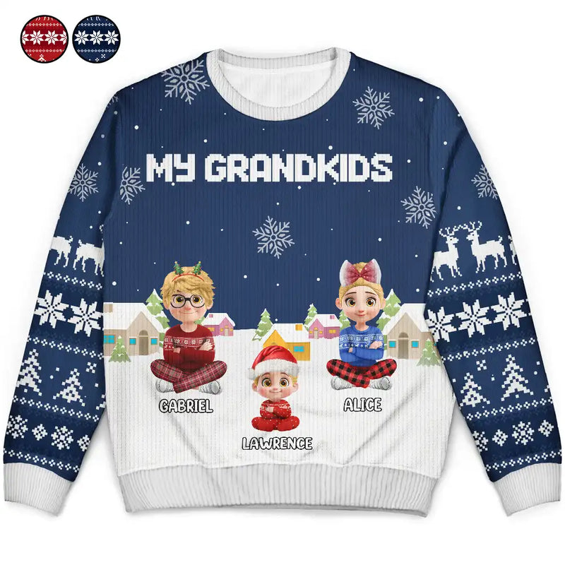 Gift For Grandma,Gift For Grandpa,Grandma,Grandkids,Grandpa,Happy,Christmas - My Grandkids - Personalized Unisex Ugly Sweater