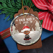 Happy,Christmas,Gift For Grandma,Gift For Grandparents,Gift For Grandpa,Parents - My Grandkids 3D Effect - Personalized Circle Glass Ornament