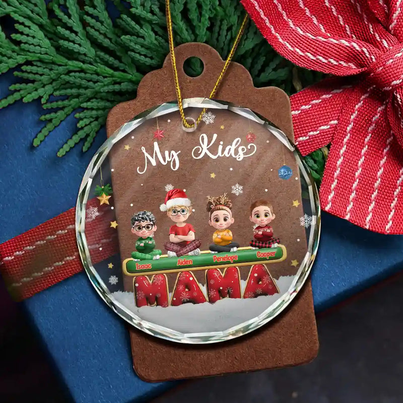 Gift For Grandparents, Parents, Christmas, Happy - My Grandkids Our Kids 3D Effect - Personalized Circle Glass Ornament