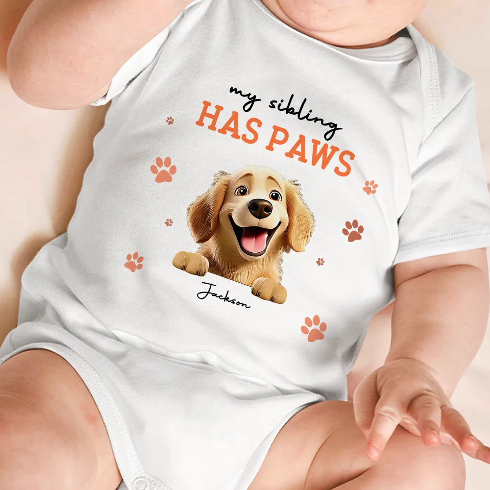 My Siblings Have Paws 3D Effect Dog Cat - Personalized Baby Onesie