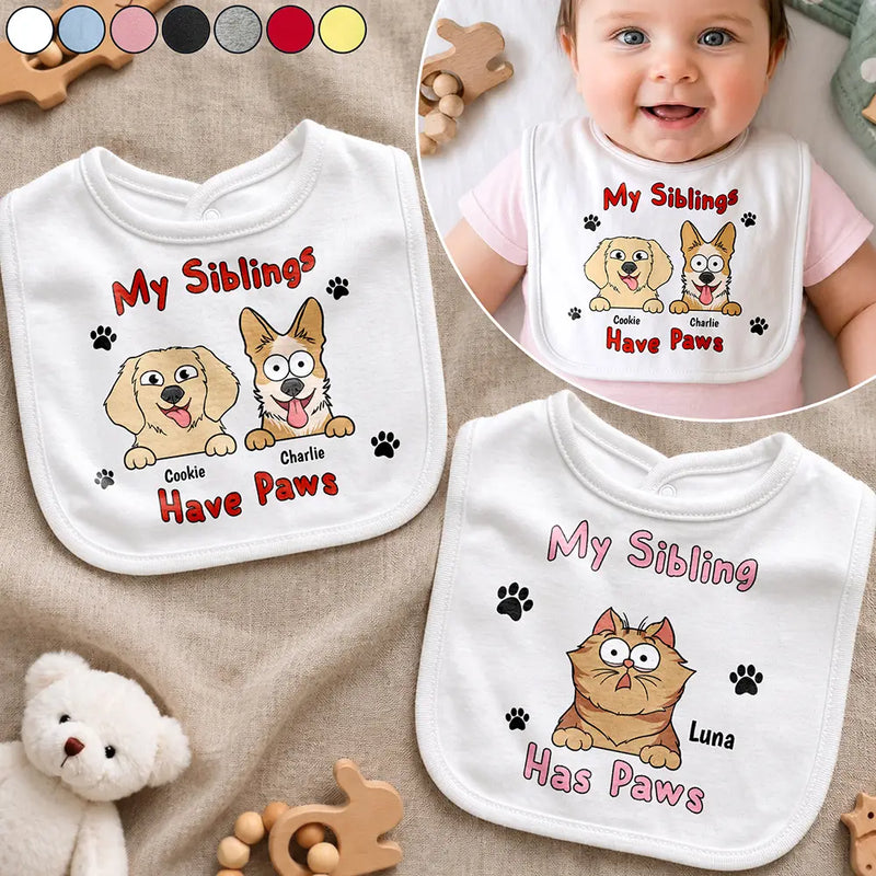 New Baby, Summer, Pet Lovers, Playful, Vector - My Siblings Have Paws Stars And Stripes - Personalized Baby Bib