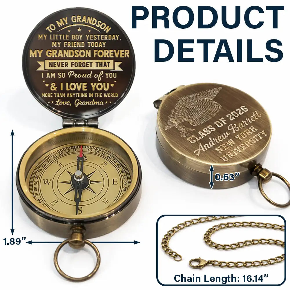 Family,Graduation,Love - My Son Grandson Forever - Personalized Engraved Brass Compass