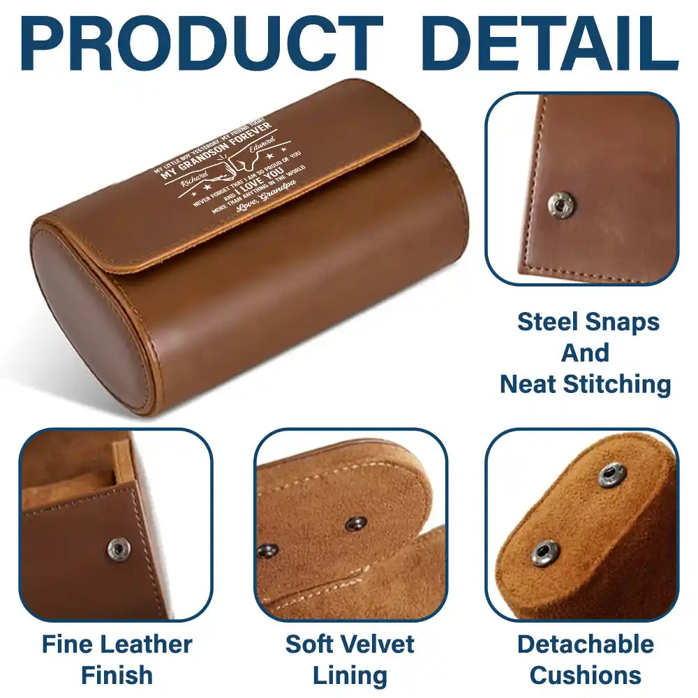 Gift For Son,Dad - Sons,Grandpa - Grandkids,Gift For Grandkids,Gift For Men,Happy,Sentimental - My Son Grandson Forever - Personalized Leather Watch Case