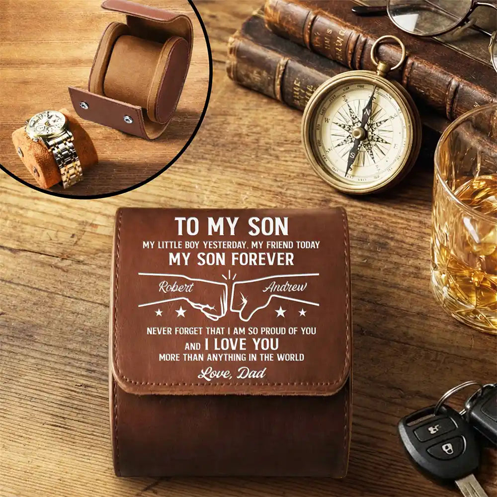 Gift For Son,Dad - Sons,Grandpa - Grandkids,Gift For Grandkids,Gift For Men,Happy,Sentimental - My Son Grandson Forever - Personalized Leather Watch Case
