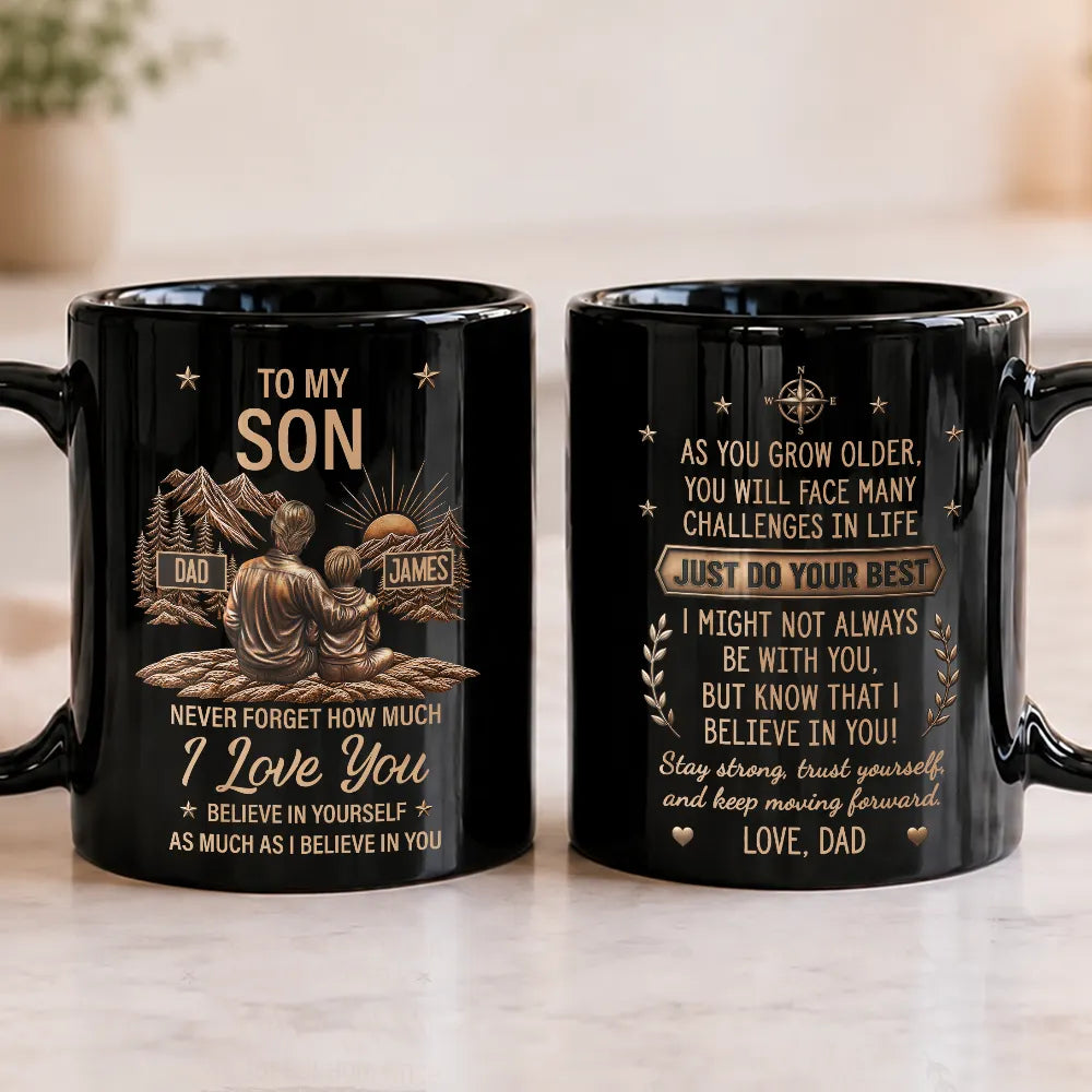 Gift For Son,Gift For Children,Inspirational,Vector - My Son Grandson Keep Moving Forward Just Do Your Best - Personalized Black Mug