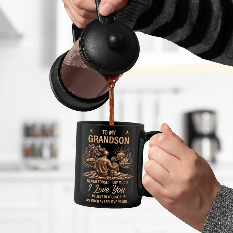 Gift For Son,Gift For Children,Inspirational,Vector - My Son Grandson Keep Moving Forward Just Do Your Best - Personalized Black Mug