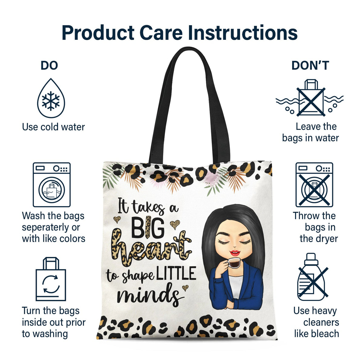 Teach Love Inspire Leopard Pattern - Gift For Teachers - Personalized Custom Zippered Canvas Bag