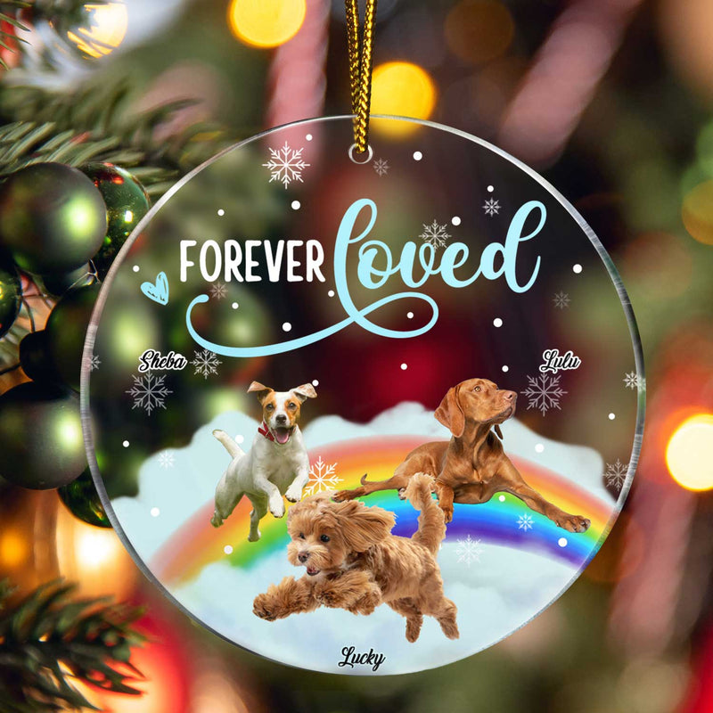 Custom Photo Forever Loved - Christmas Memorial Gift For Dog Lovers - Personalized Circle Acrylic Ornament