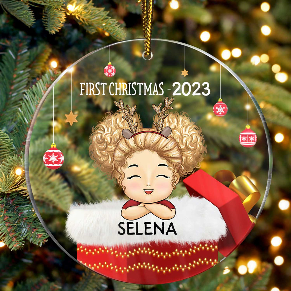 First Christmas - Christmas Gift For Family - Personalized Circle Acrylic Ornament
