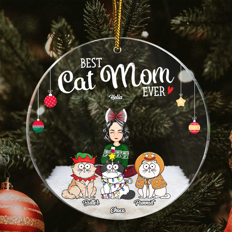 Best Cat Mom Ever Funny Cartoon Cats - Christmas Gift For Cat Lovers - Personalized Circle Acrylic Ornament