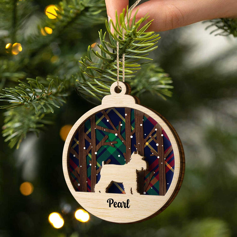Snow Scene Plaid Wood Dog - Christmas Gift For Dog Lovers - Personalized 2-Layered Wooden Ornament