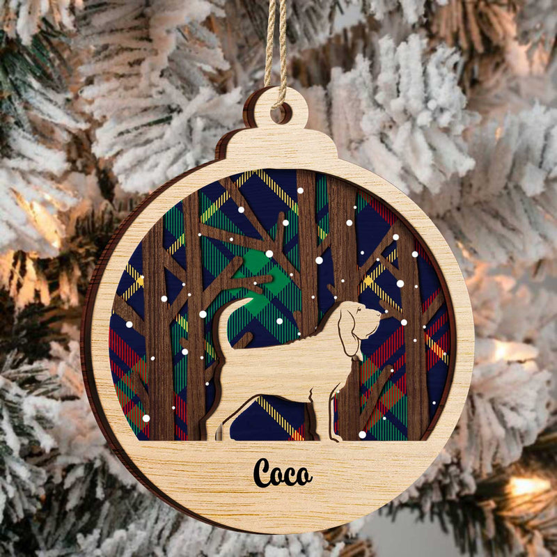 Snow Scene Plaid Wood Dog - Christmas Gift For Dog Lovers - Personalized 2-Layered Wooden Ornament