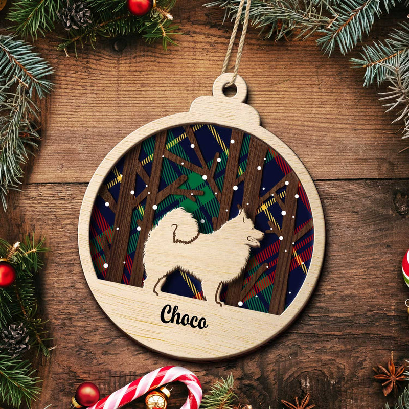 Snow Scene Plaid Wood Dog - Christmas Gift For Dog Lovers - Personalized 2-Layered Wooden Ornament