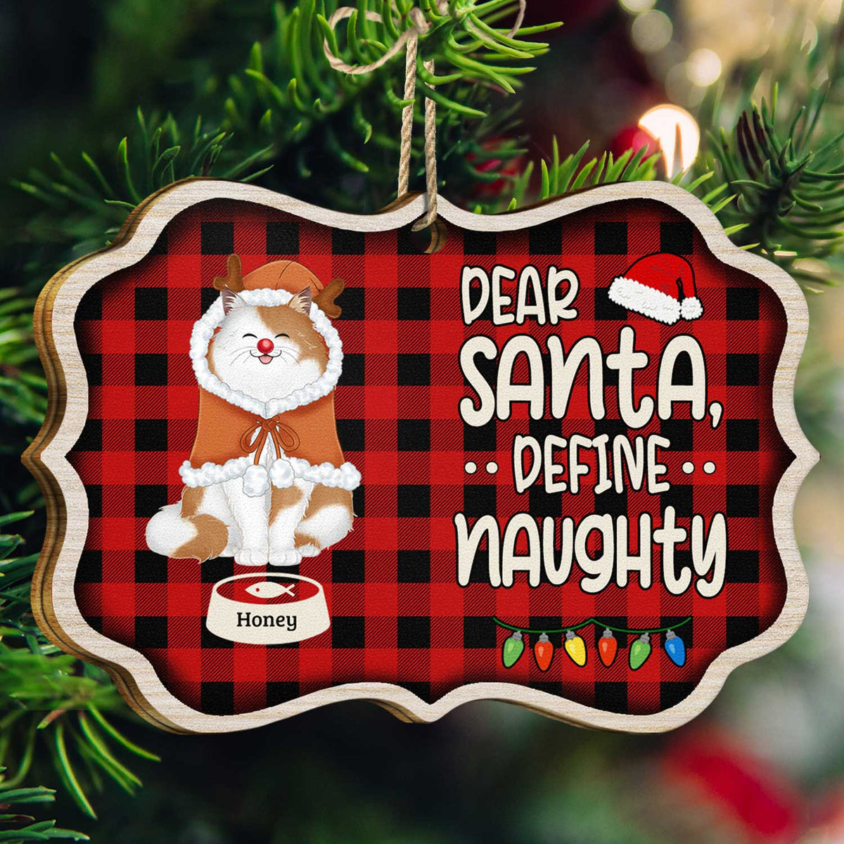 Dear Santa Define Naughty - Christmas Gift For Cat Lovers - Personalized Medallion Wooden Ornament