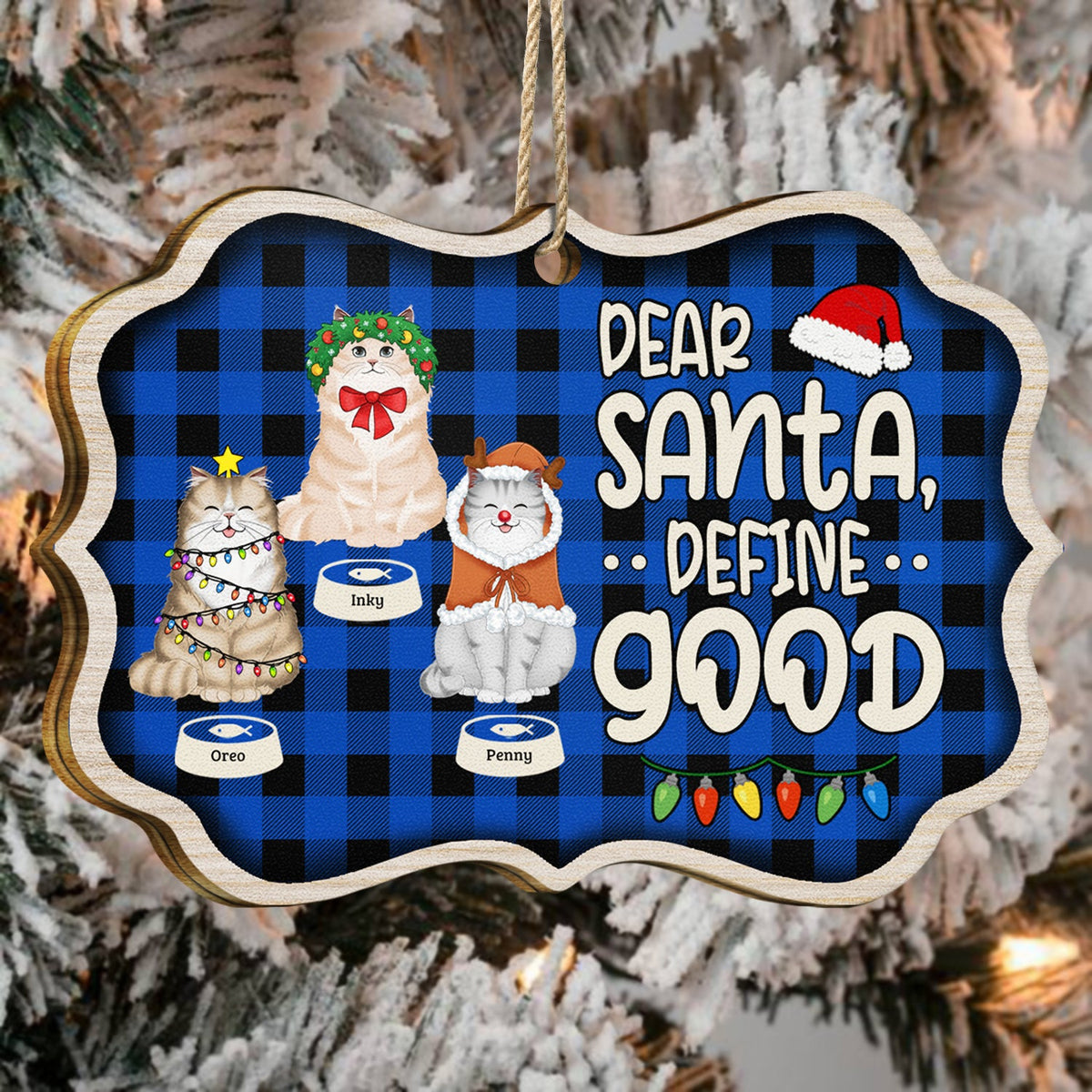 Dear Santa Define Naughty - Christmas Gift For Cat Lovers - Personalized Medallion Wooden Ornament