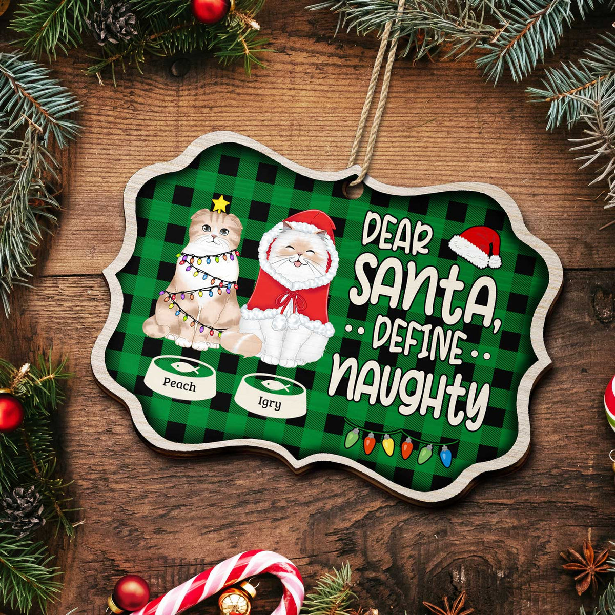 Dear Santa Define Naughty - Christmas Gift For Cat Lovers - Personalized Medallion Wooden Ornament