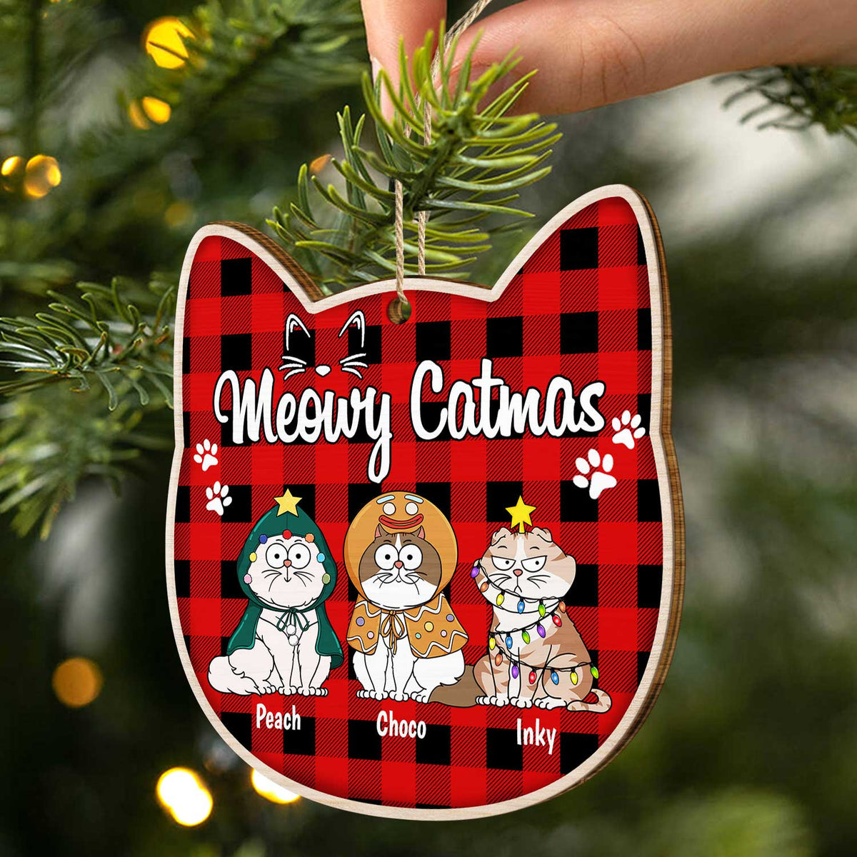 Meowy Catmas - Christmas Gift For Cat Lovers - Personalized Custom Shaped Wooden Ornament