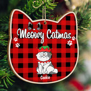 Meowy Catmas - Christmas Gift For Cat Lovers - Personalized Custom Shaped Wooden Ornament