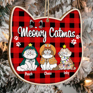 Meowy Catmas - Christmas Gift For Cat Lovers - Personalized Custom Shaped Wooden Ornament
