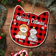 Meowy Catmas - Christmas Gift For Cat Lovers - Personalized Custom Shaped Wooden Ornament