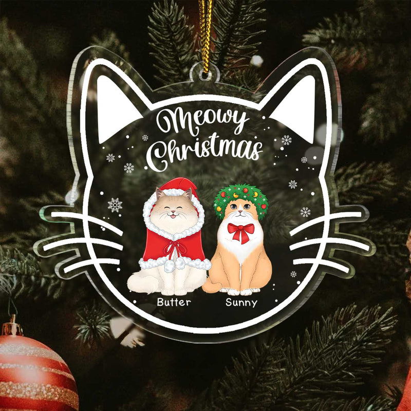 Meowy Christmas Happy Pawlidays - Christmas Gift For Cat Lovers - Personalized Custom Shaped Acrylic Ornament
