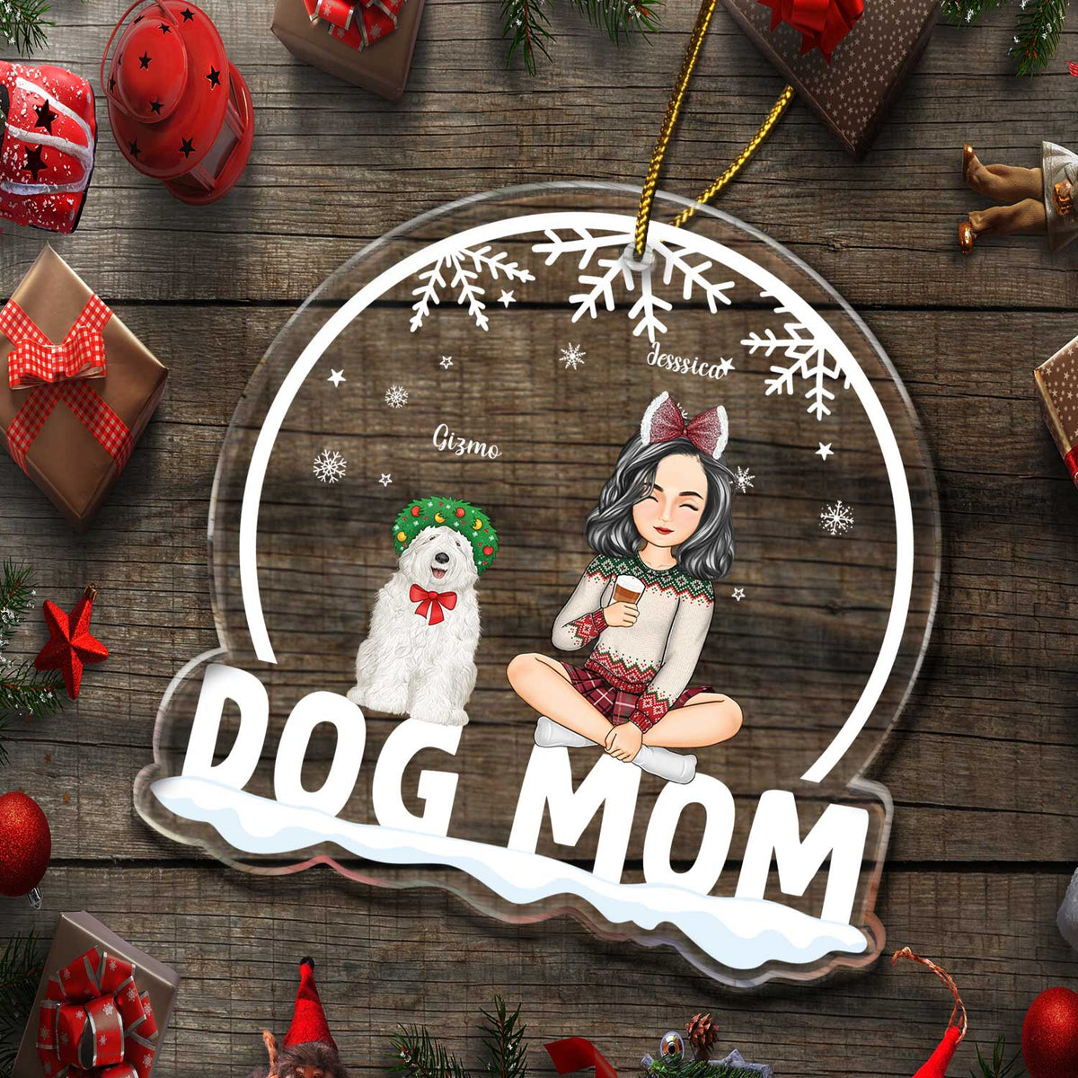Dog Mom Dog Dad - Christmas Gift For Dog Lovers - Personalized Custom Shaped Acrylic Ornament