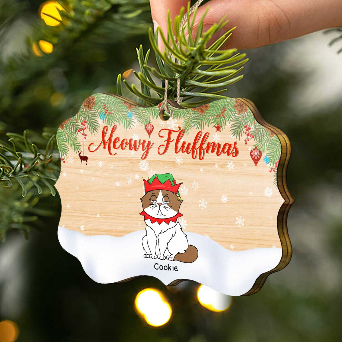 Meowy Fluffmas Funny Cartoon Cats - Christmas Gift For Cat Lovers - Personalized Medallion Wooden Ornament
