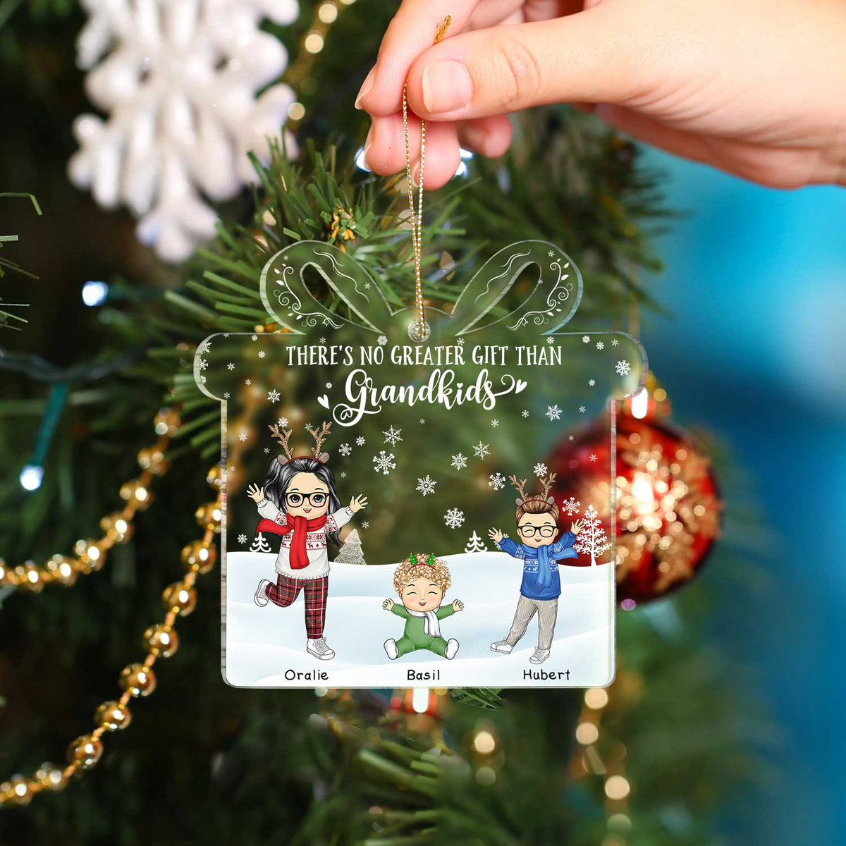 There's No Greater Gift Than Grandkids - Christmas Gift For Family, Grandpa, Grandma, Grandparents - Personalized Custom Shaped Acrylic Ornament