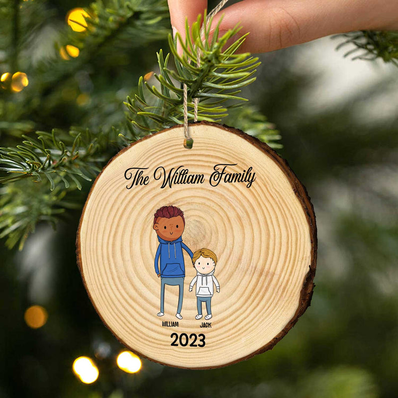 Simple Cartoon Whole Family Dad Mom Kid - Christmas Gift For Family - Personalized Wood Slice Ornament