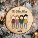 Simple Cartoon Whole Family Dad Mom Kid - Christmas Gift For Family - Personalized Wood Slice Ornament