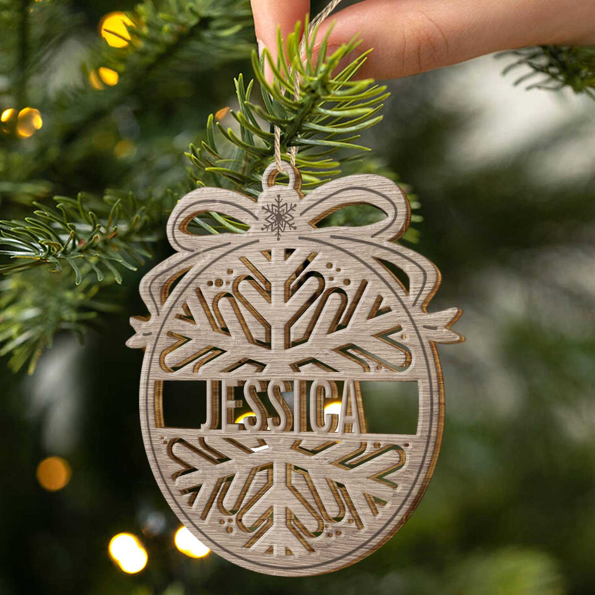 Custom Name Christmas Bauble - Gift For Family - Personalized Wooden Cutout Ornament