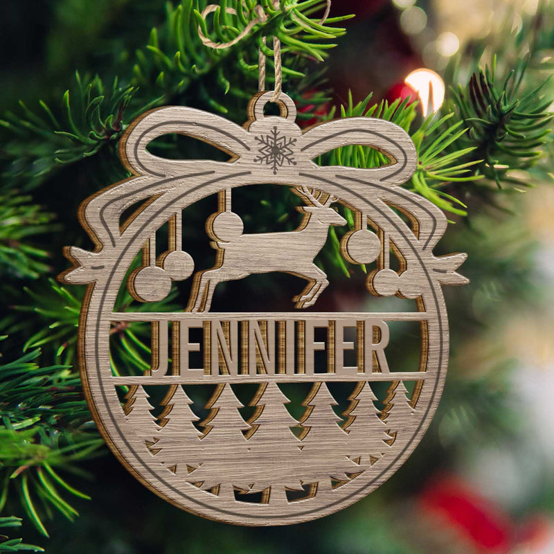 Custom Name Christmas Bauble - Gift For Family - Personalized Wooden Cutout Ornament